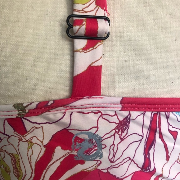 NWT JOSIE NATORI SOLSTICE T-BACK CROP TOP Size L Pink Poppy Trellis Wave - Picture 10 of 11